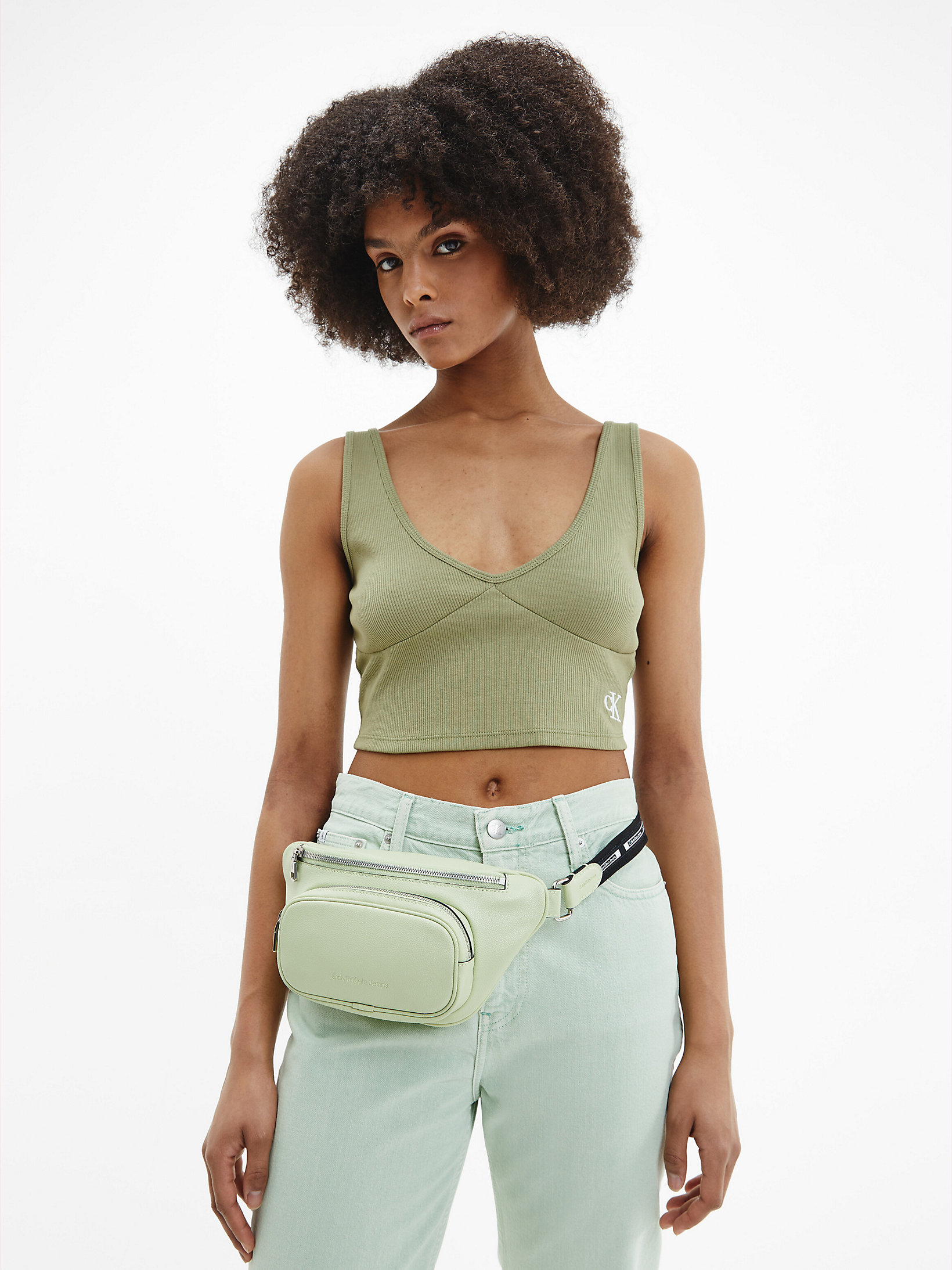 Faded Olive Slim Cropped Ribbed Tank Top undefined women Calvin Klein