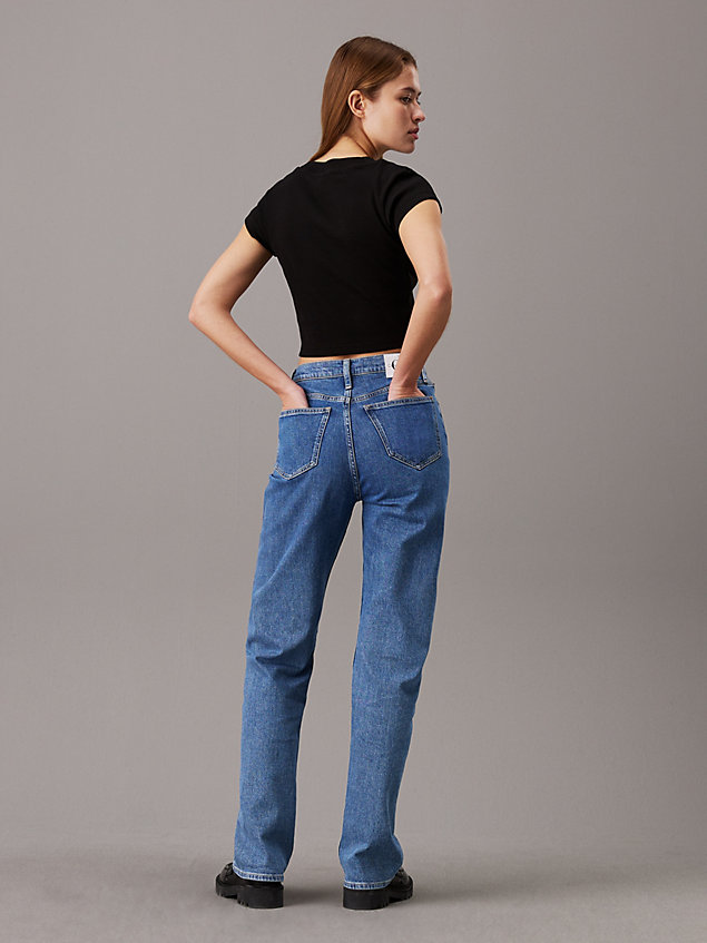 black schmales geripptes cropped t-shirt für damen - calvin klein jeans