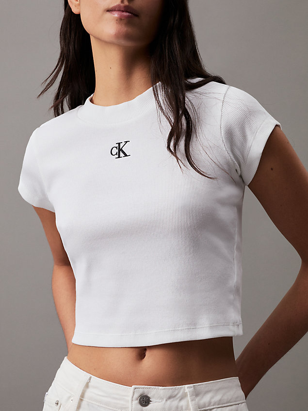 camiseta slim cropped de canalé white de mujer calvin klein jeans