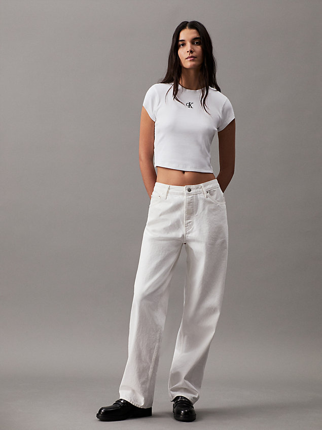 white slim cropped ribbed t-shirt for women calvin klein jeans