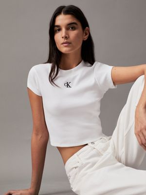 Slim cropped geribbeld T shirt Calvin Klein J20J218337YAF