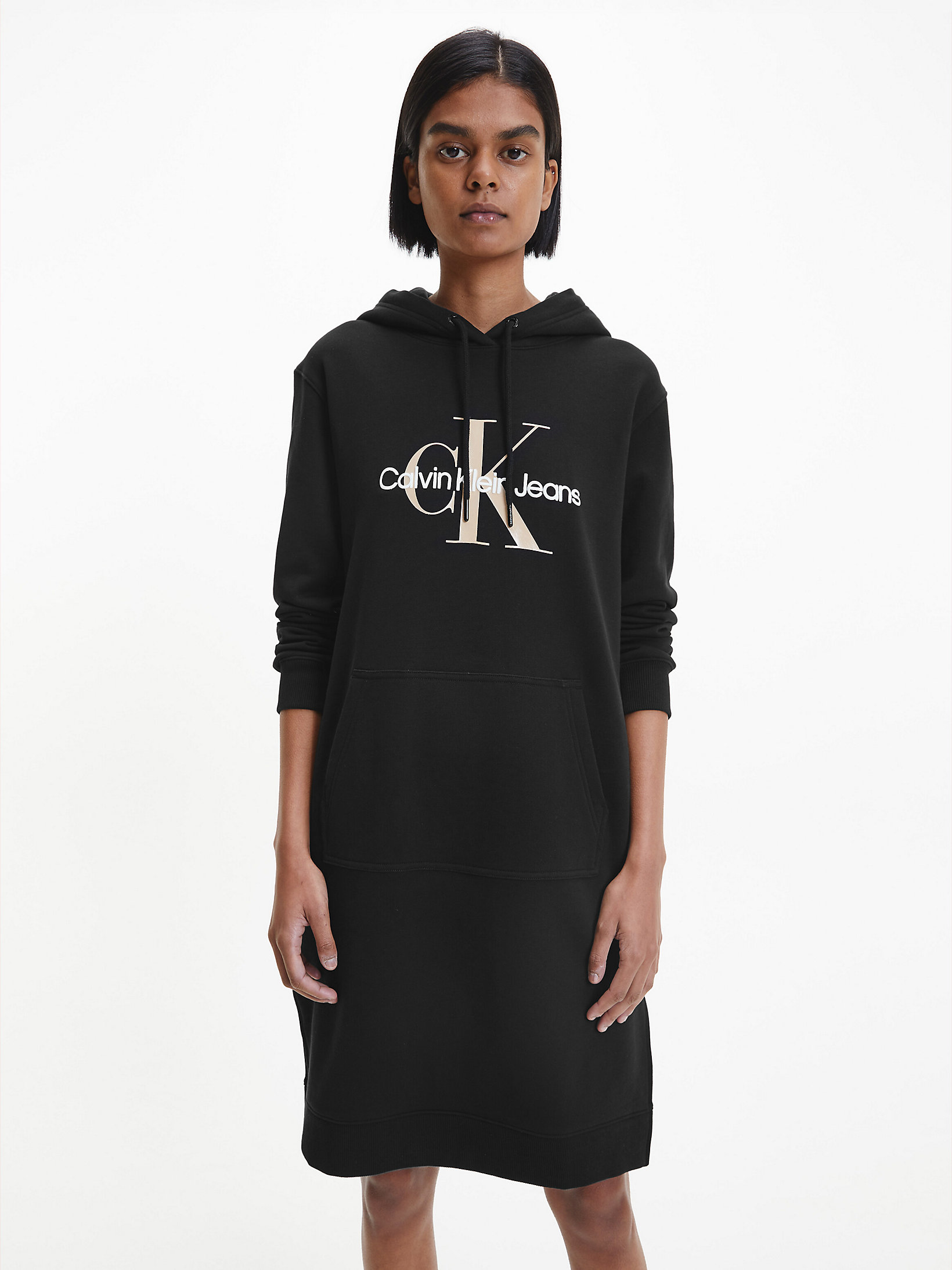 CK Black Abito In Felpa Con Cappuccio E Monogramma undefined donna Calvin Klein