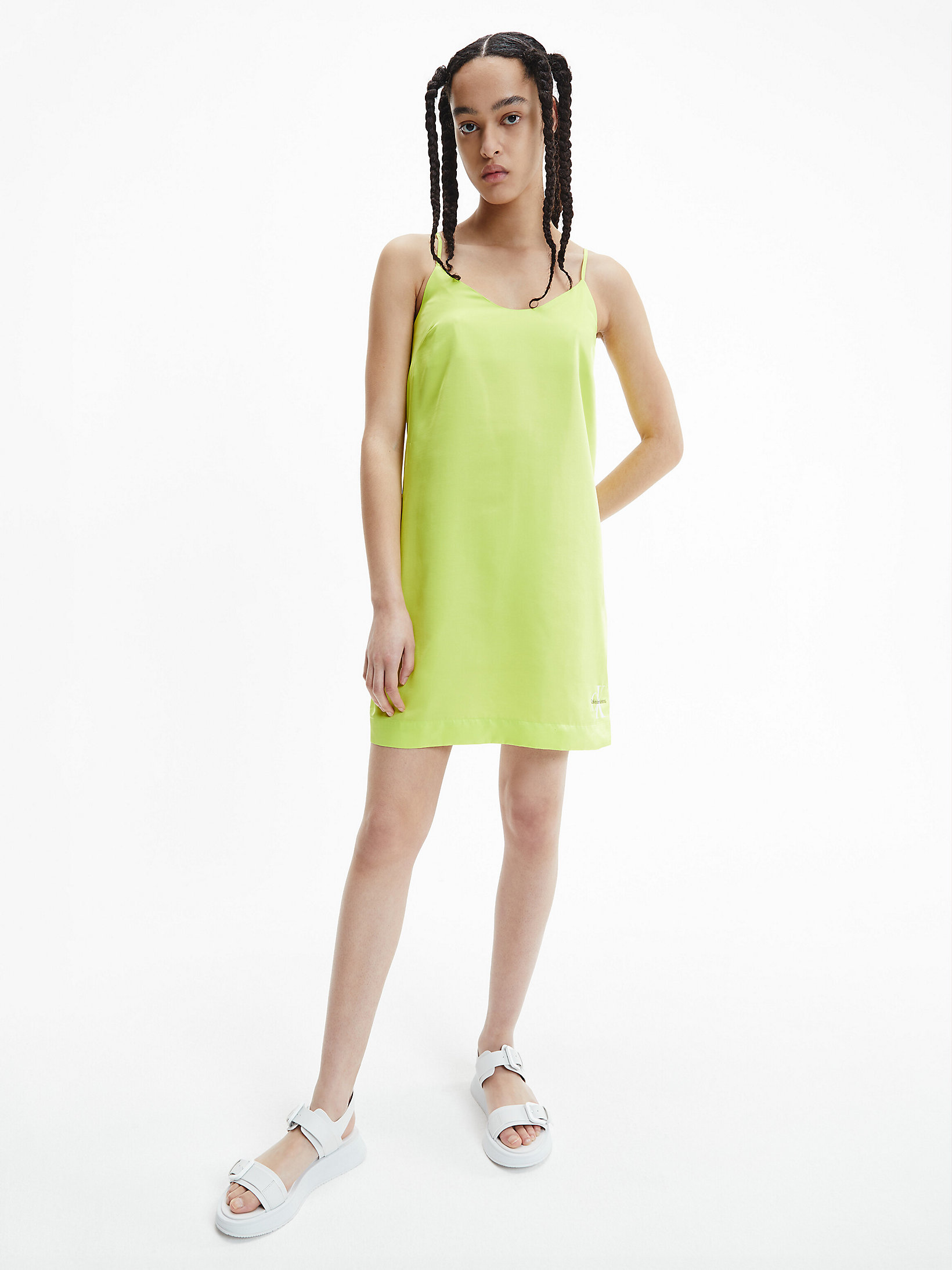 Lemon Lime Monogram Satin Slip Dress undefined women Calvin Klein