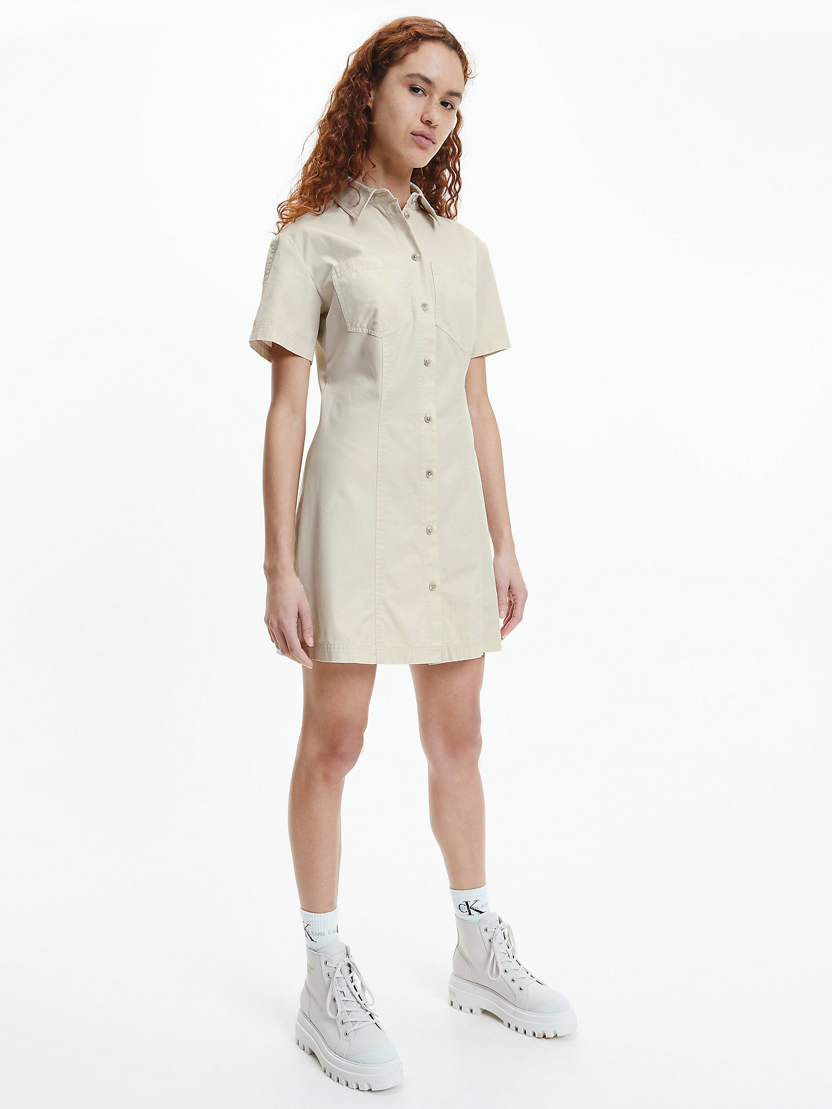 Eggshell Cotton Twill Shirt Dress undefined women Calvin Klein