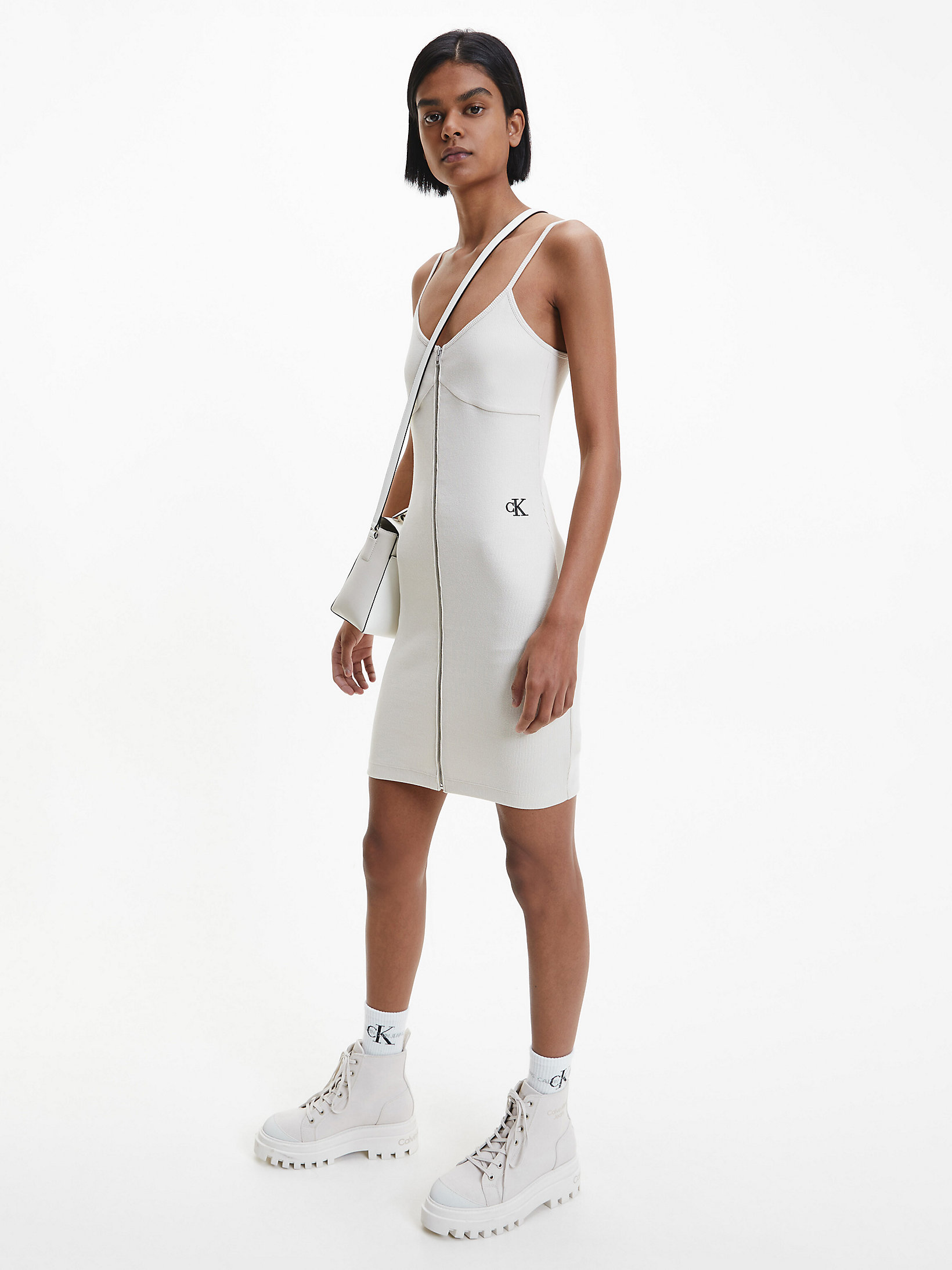 Eggshell Zip-Through Bodycon Dress undefined women Calvin Klein