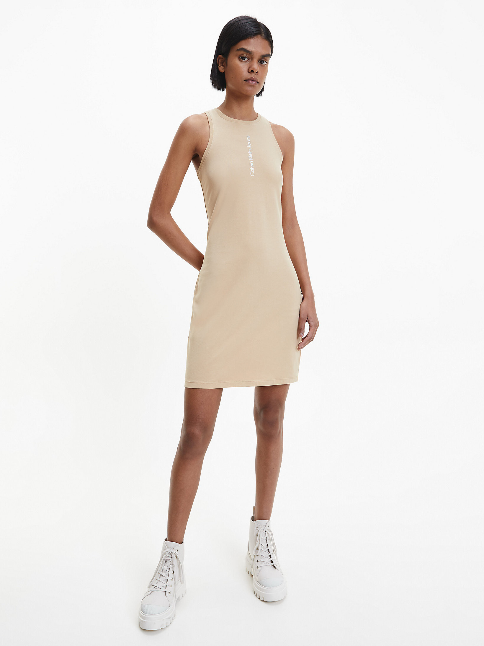 Tawny Sand Slim Logo Tank Dress undefined women Calvin Klein