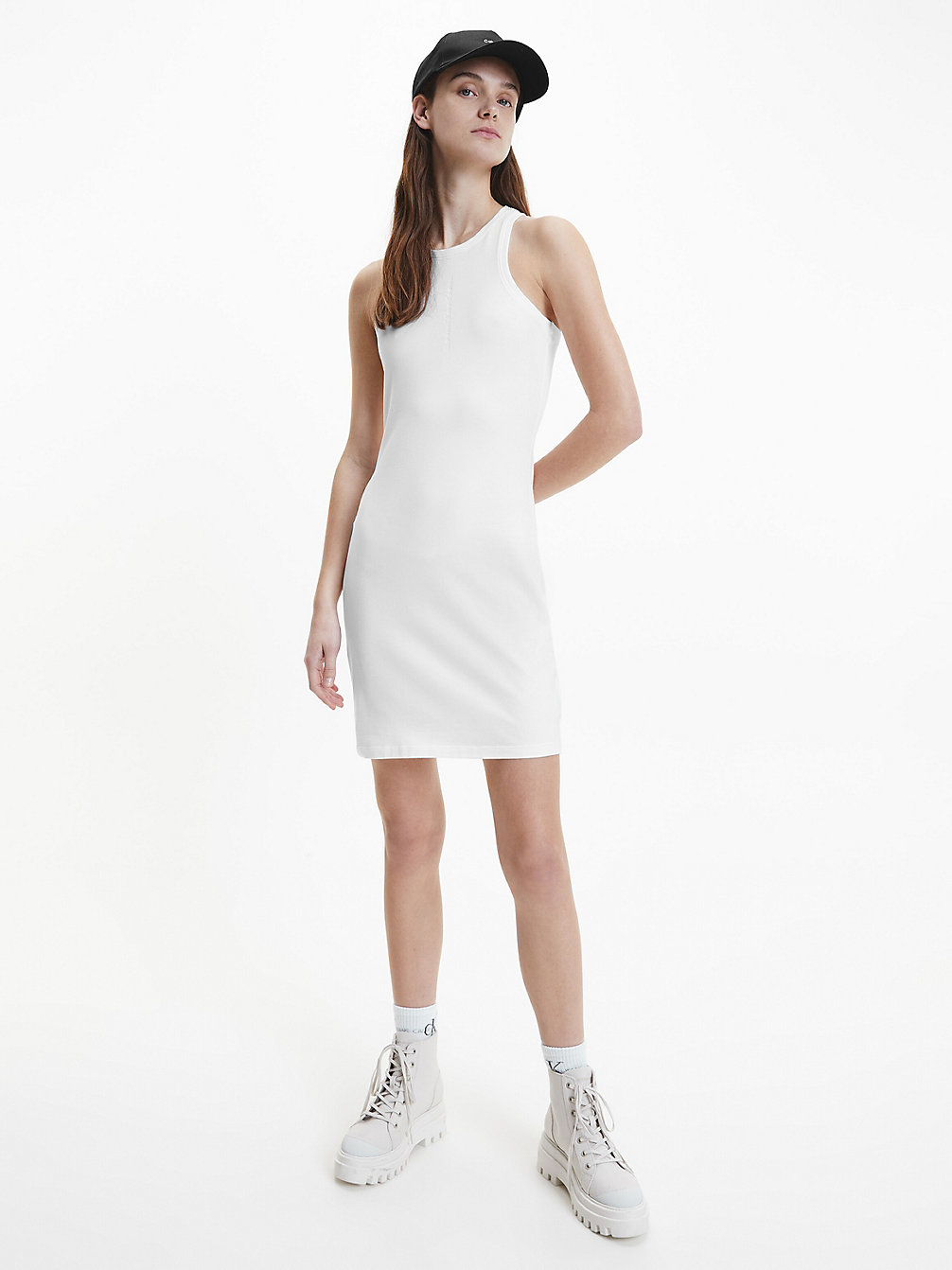 BRIGHT WHITE Slim Logo Tank Dress undefined women Calvin Klein