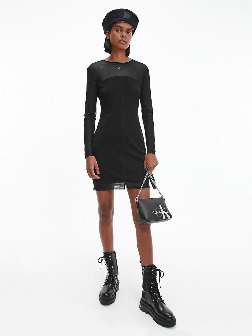CK BLACK Double Layer Mesh Bodycon Dress undefined women Calvin Klein