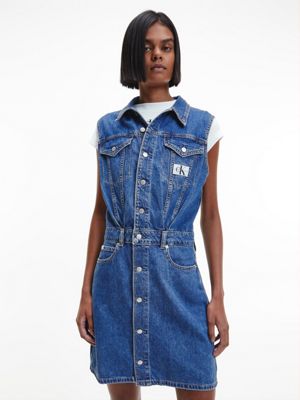 denim button through dress