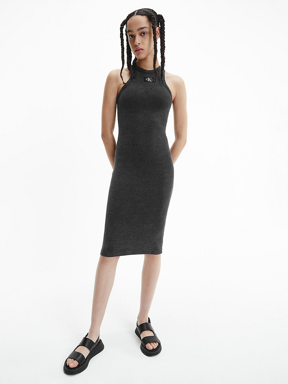 WASHED BLACK Ribbed Jersey Bodycon Dress undefined women Calvin Klein