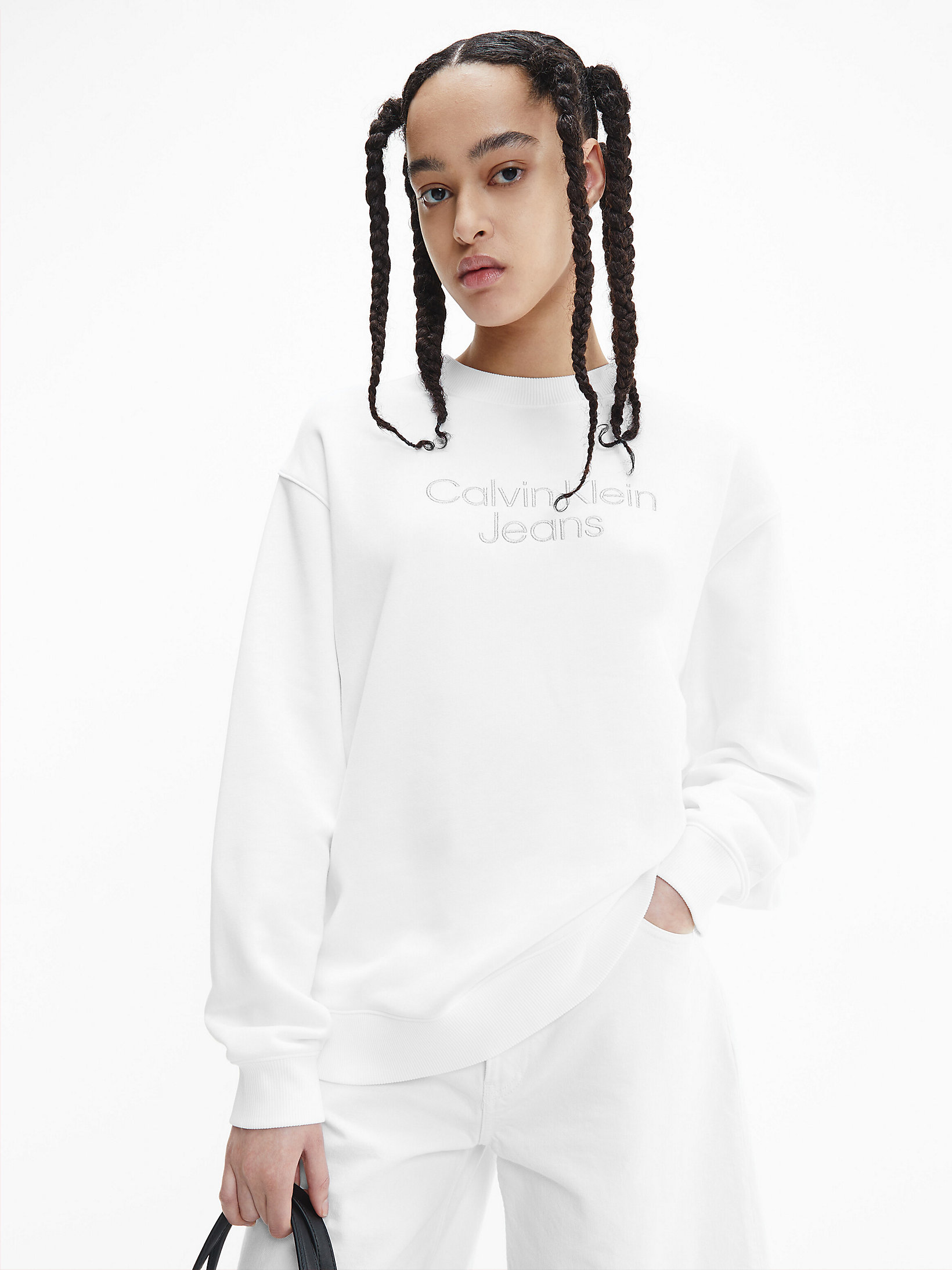 Bright White Oversized Embroidered Sweatshirt undefined women Calvin Klein