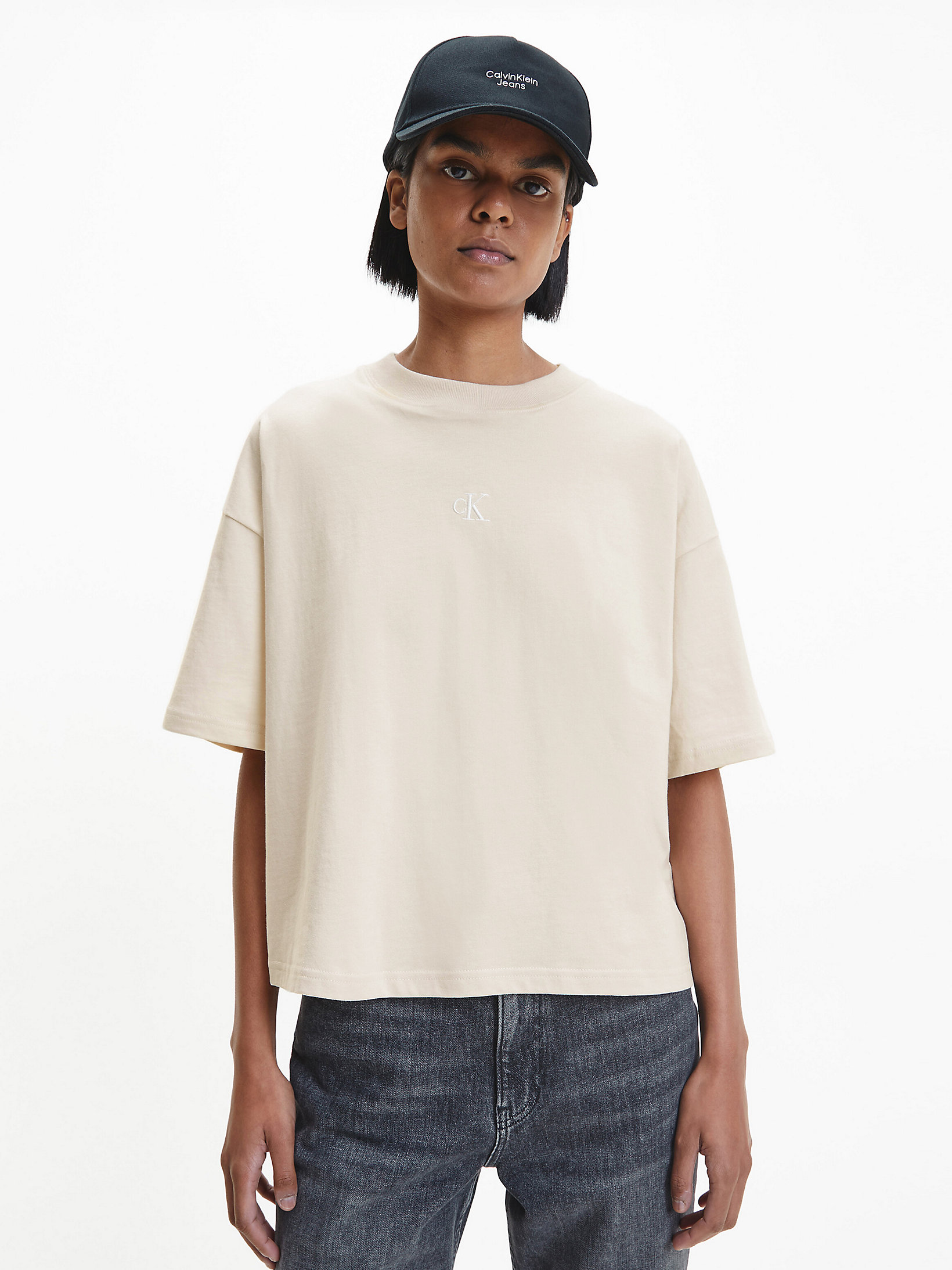 T-Shirt Oversize Con Monogramma > Eggshell > undefined donna > Calvin Klein