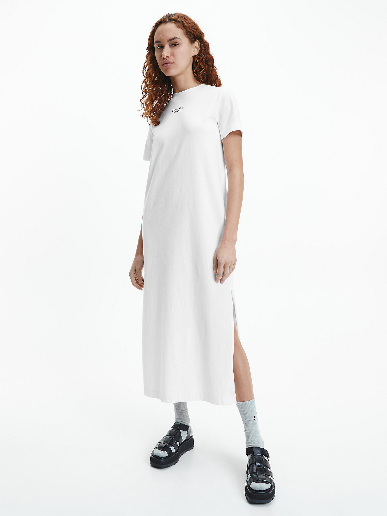 Bright White Organic Cotton Maxi T-Shirt Dress undefined women Calvin Klein