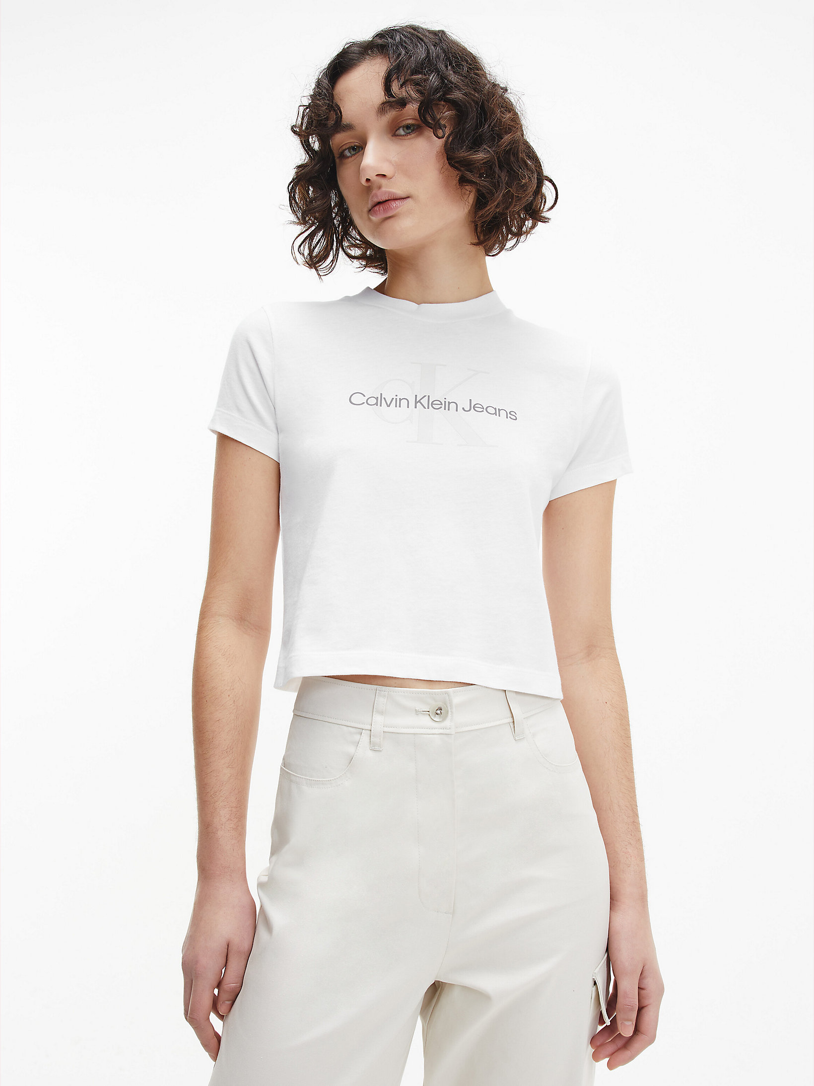 Bright White > Monogramm-T-Shirt Aus Bio-Baumwolle > undefined Damen - Calvin Klein