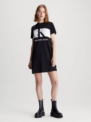 Buy Calvin Klein Monogram Logo Ribbed T Shirt Dress In Black