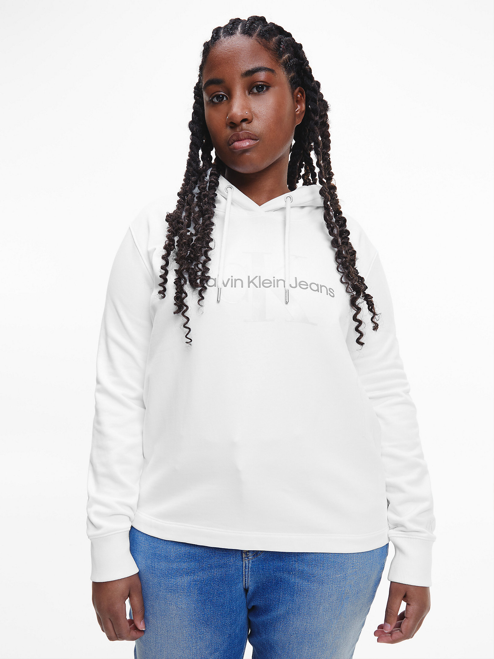 Bright White Plus Size Monogram Hoodie undefined women Calvin Klein