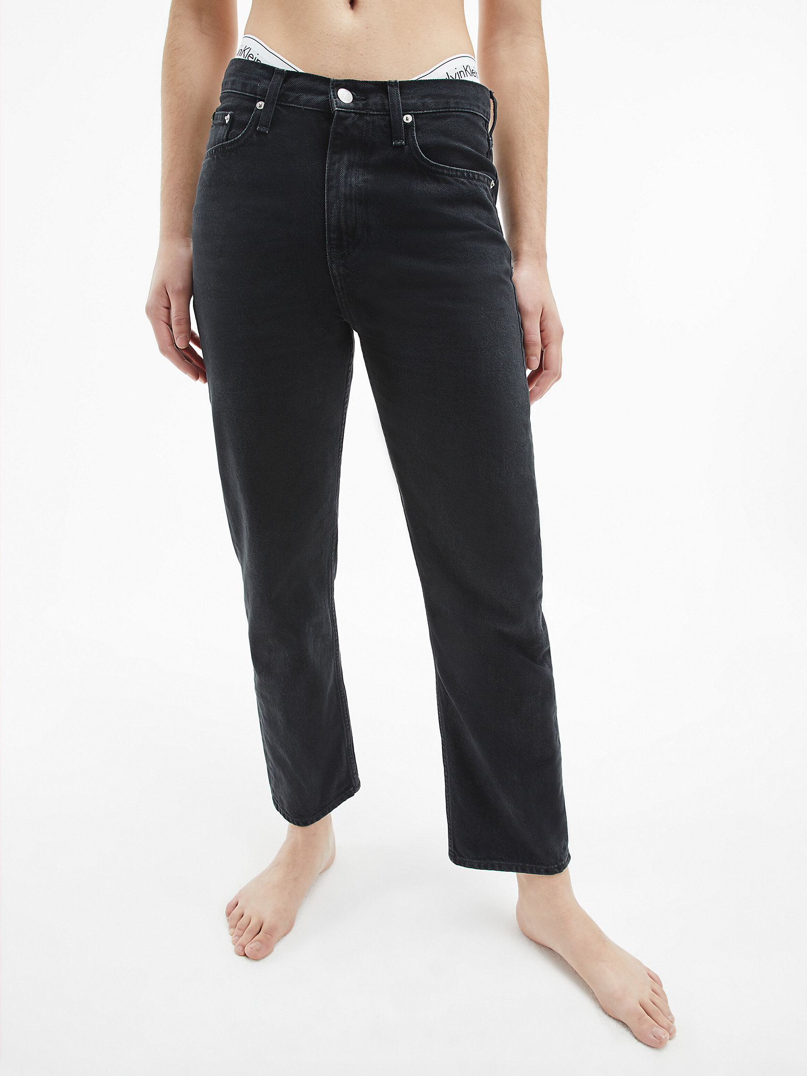 Denim Black High Rise Straight Ankle Jeans undefined women Calvin Klein