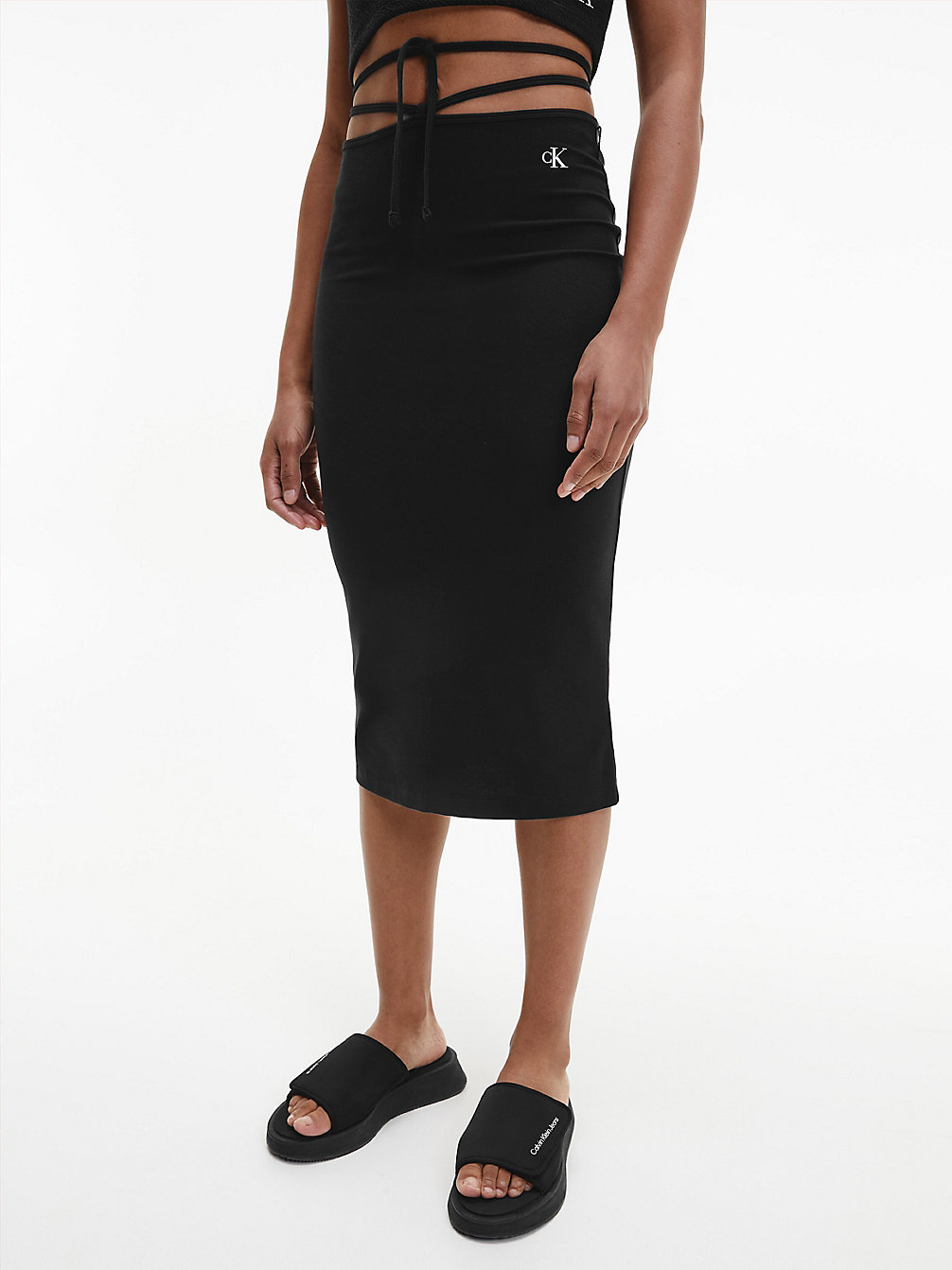 CK BLACK Tie Waist Jersey Midi Skirt undefined women Calvin Klein