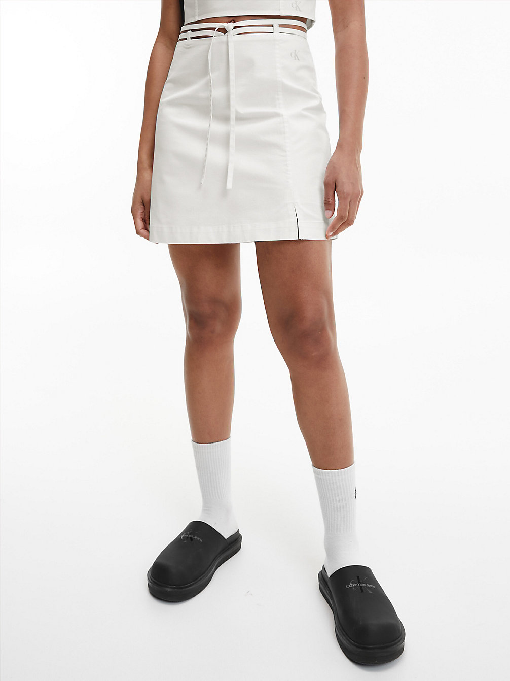BRIGHT WHITE Tie Waist Cotton Mini Skirt undefined women Calvin Klein
