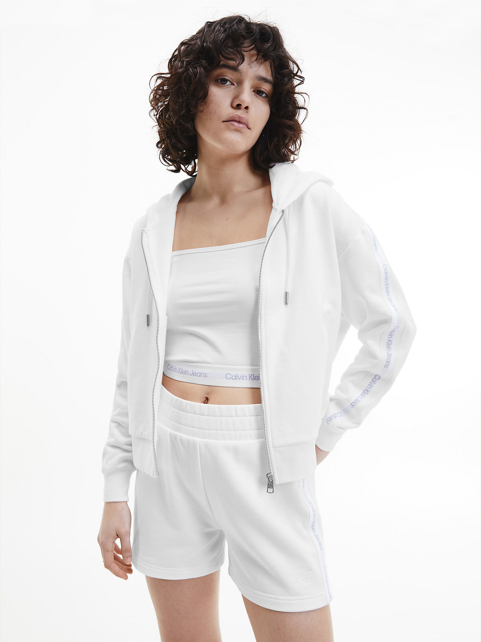 Bright White Logo-Tape-Reißverschluss-Hoodie undefined Damen Calvin Klein