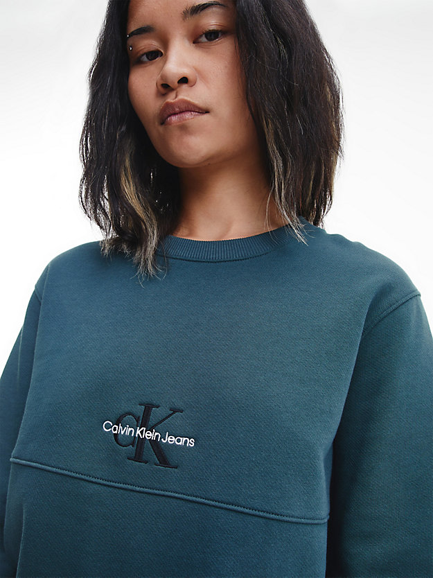 DARK SEAWEED Organic Cotton Monogram Sweatshirt for women CALVIN KLEIN JEANS