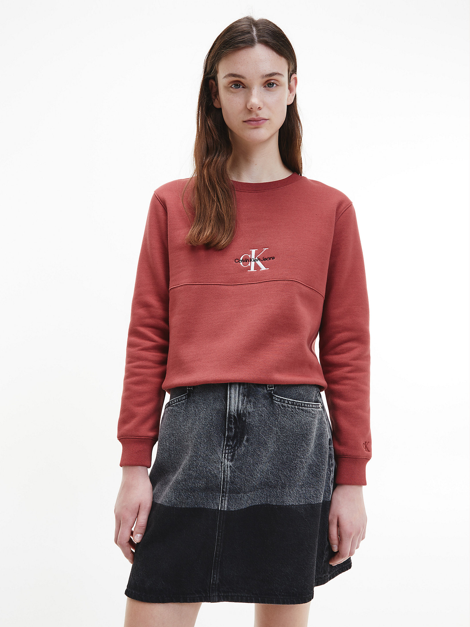 Terracotta Tile Organic Cotton Monogram Sweatshirt undefined women Calvin Klein