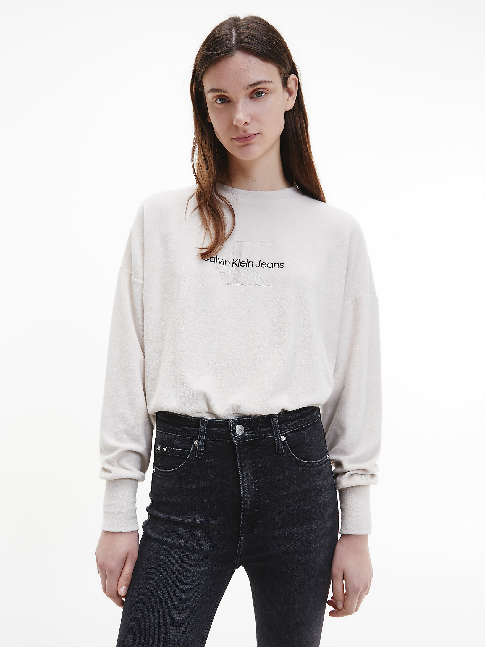 Eggshell Relaxed Monogram Towelling Sweatshirt undefined women Calvin Klein