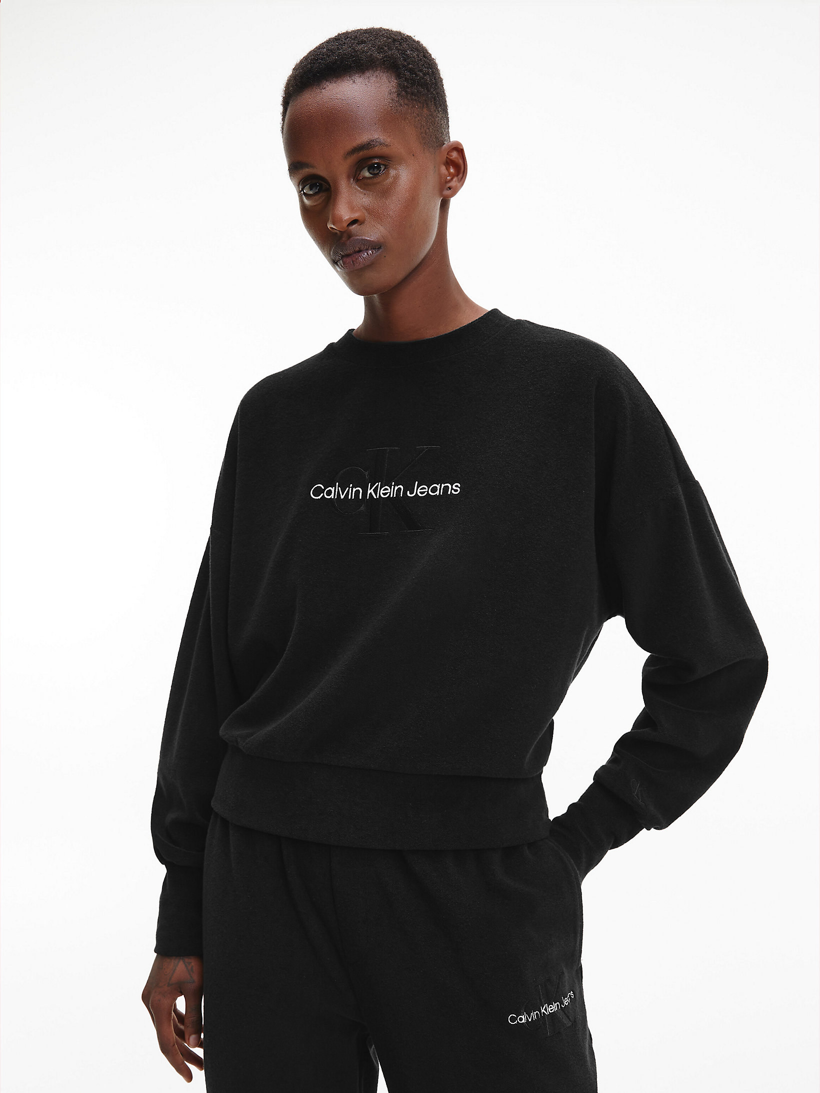 CK Black Lässiges Monogramm-Sweatshirt Aus Frottee undefined Damen Calvin Klein