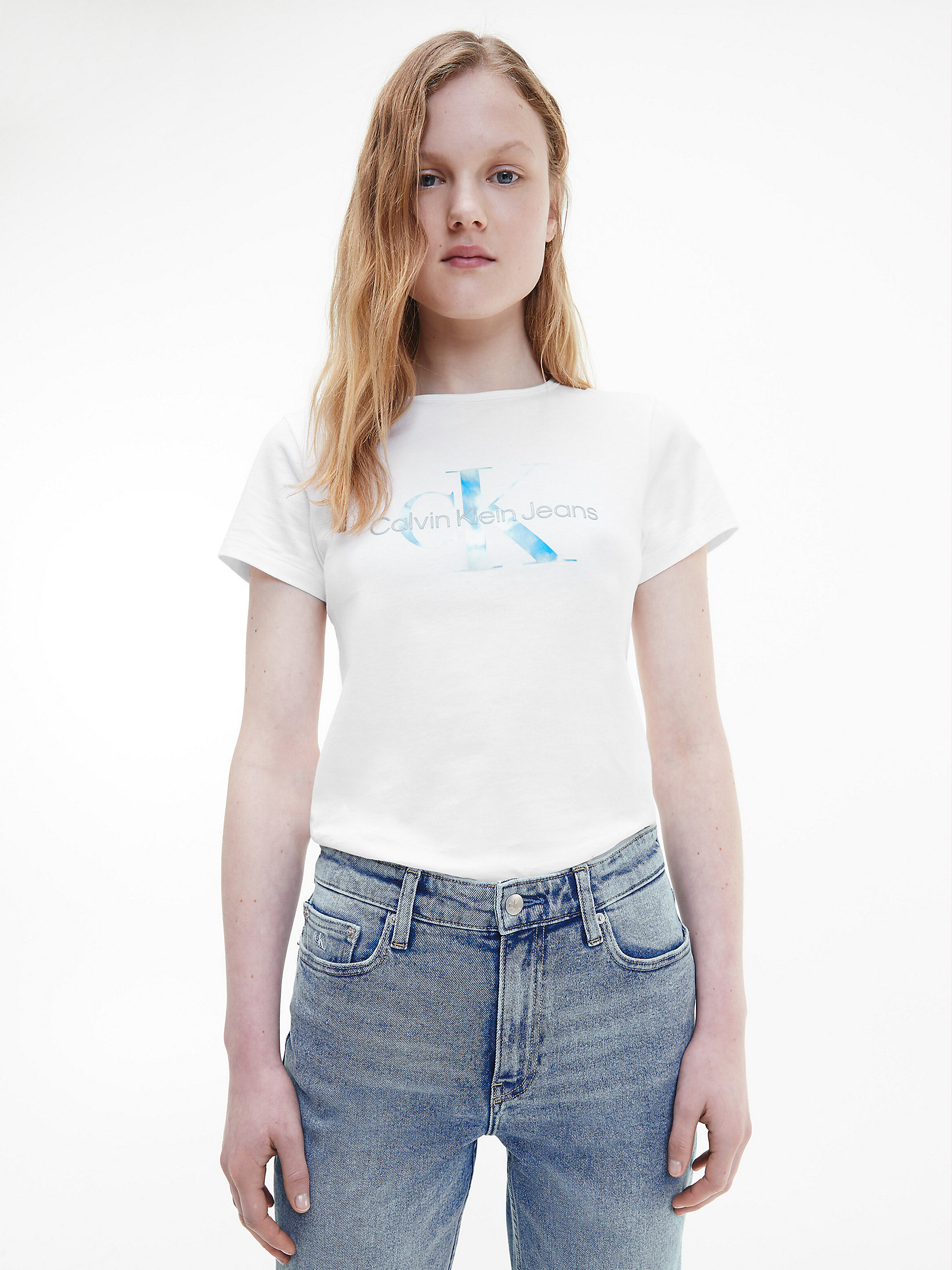Bright White T-Shirt Slim Avec Monogramme undefined femmes Calvin Klein