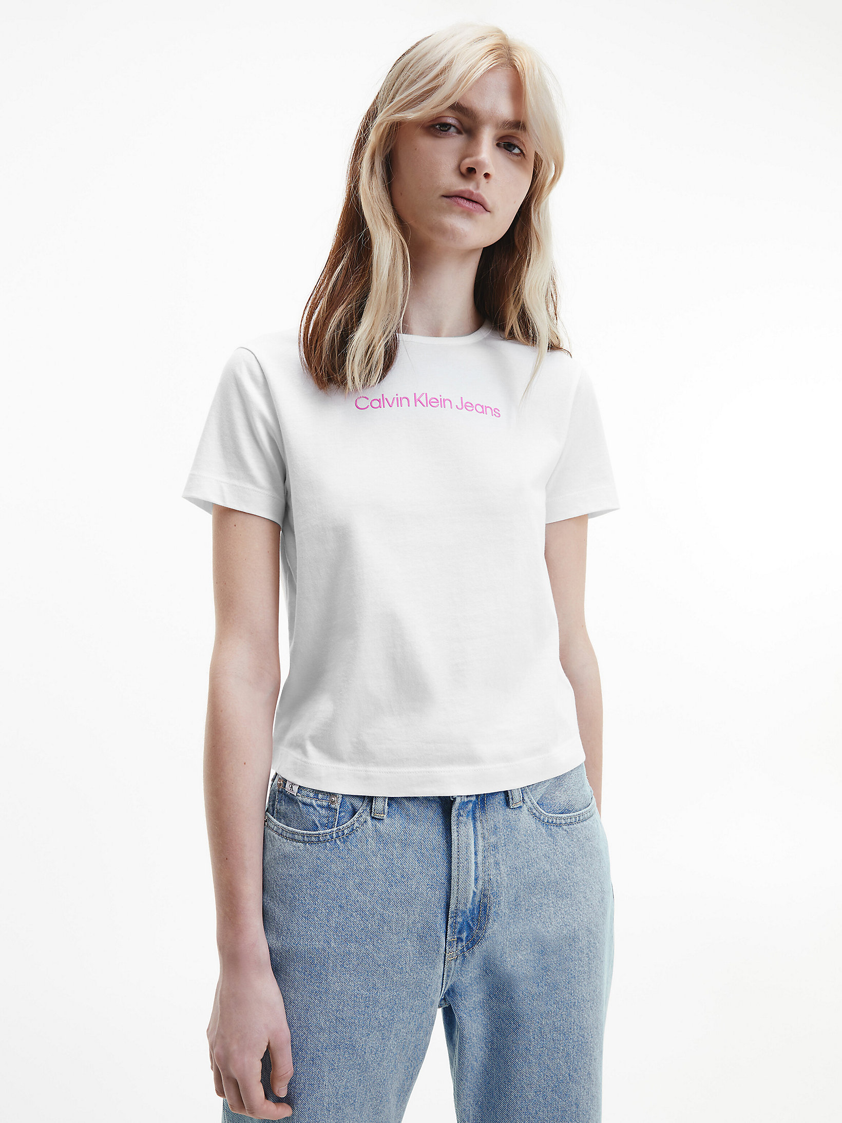 Bright White Organic Cotton Logo T-Shirt undefined women Calvin Klein