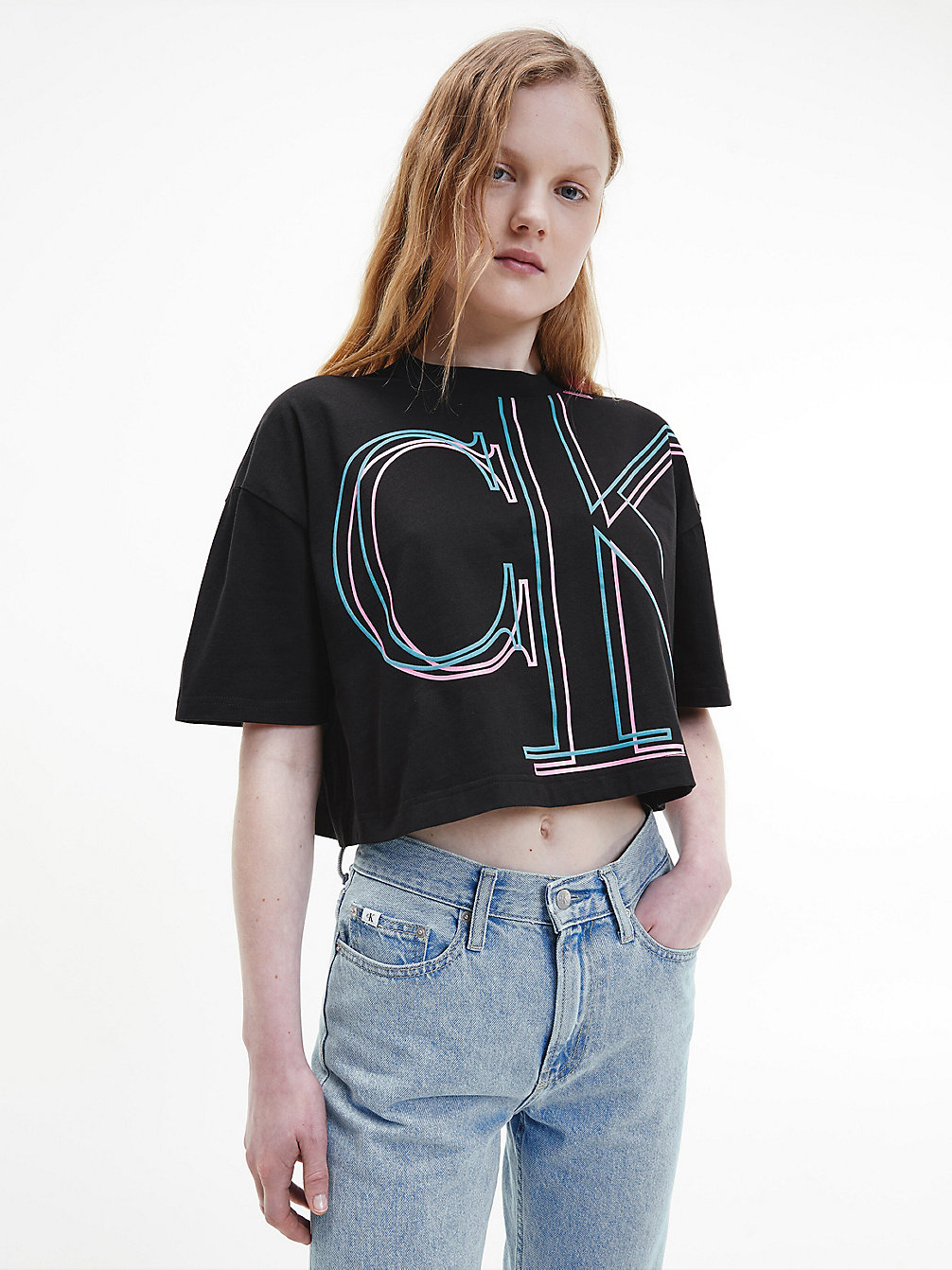CK BLACK Cropped Monogram T-Shirt undefined dames Calvin Klein