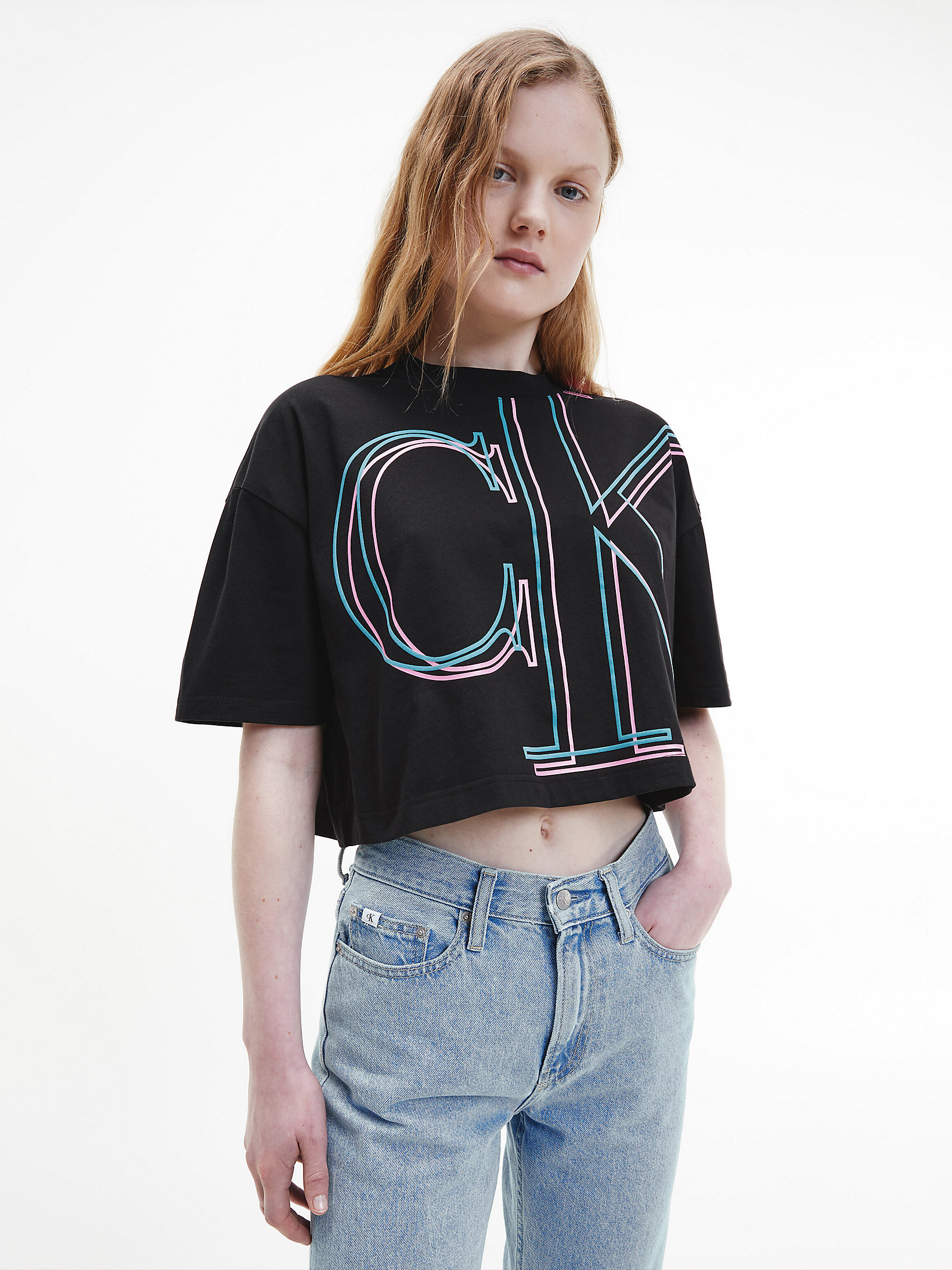 CK Black T-Shirt Corta Con Monogramma undefined donna Calvin Klein