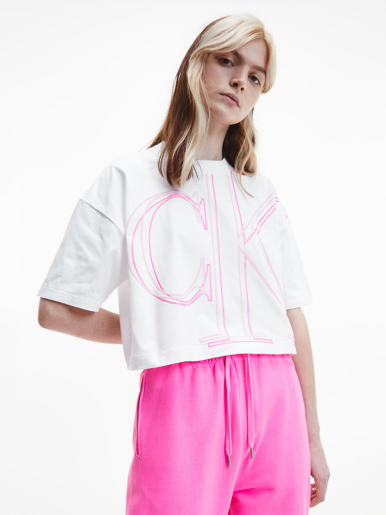 Bright White Cropped Monogram T-Shirt undefined women Calvin Klein