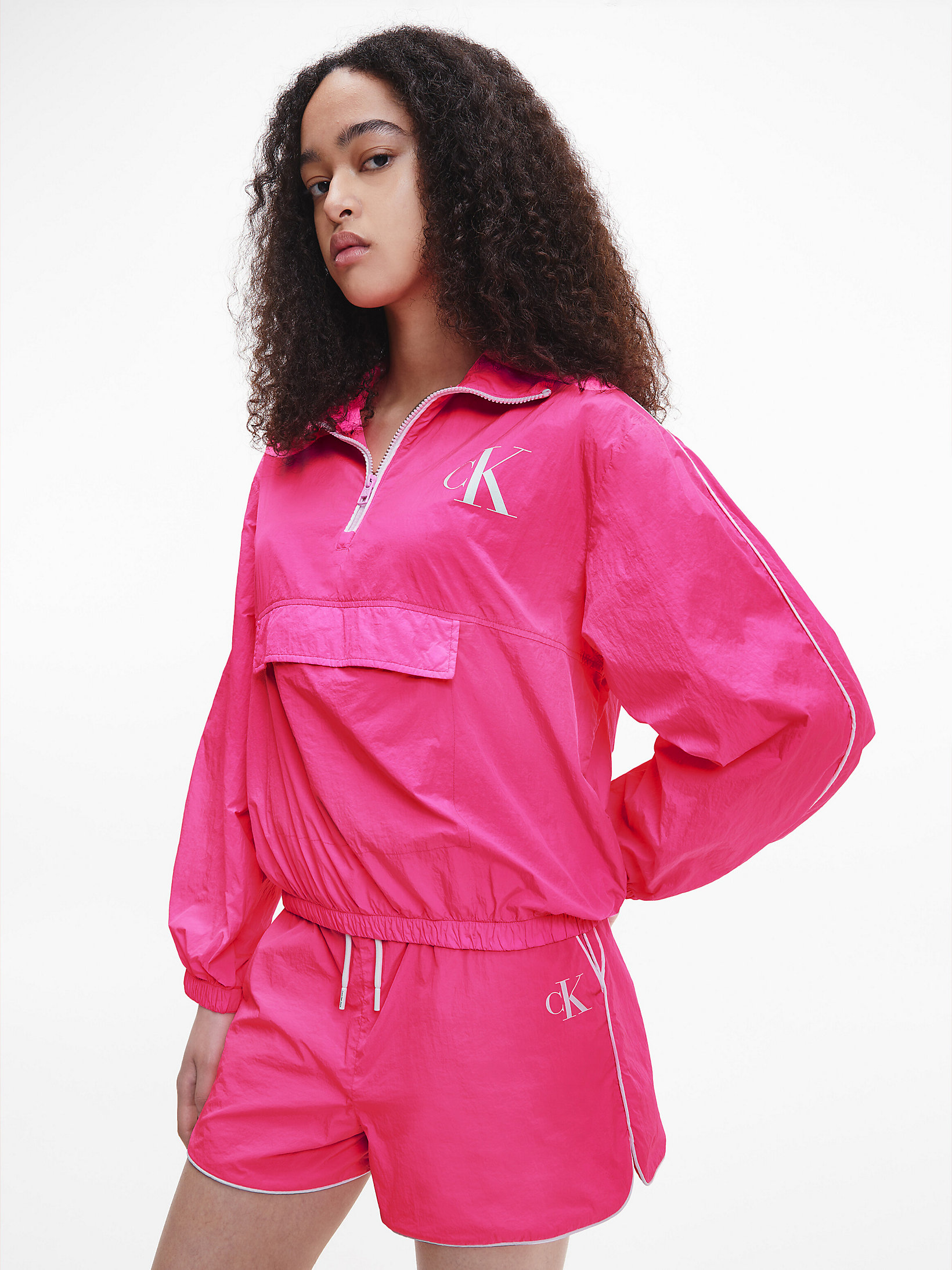 Neon Pink Relaxed Nylon Anorak undefined women Calvin Klein