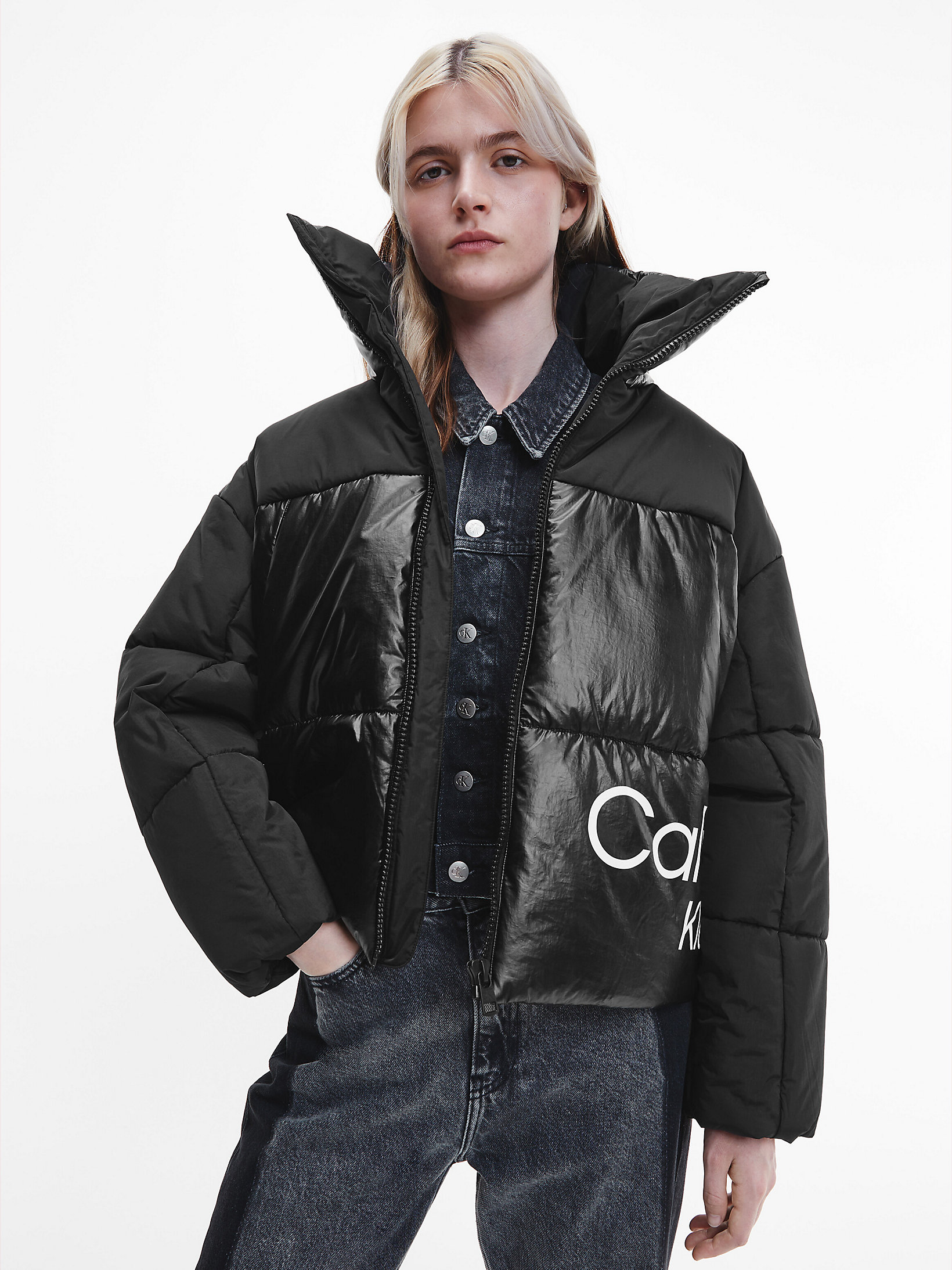 CK Black Oversized-Steppjacke Aus Materialgemisch undefined Damen Calvin Klein