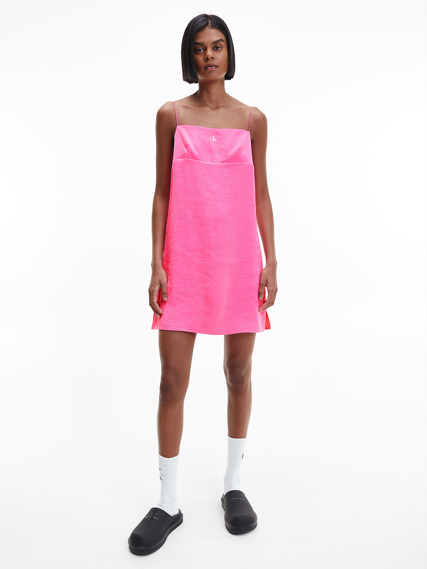 Neon Pink Satin Slip Dress undefined women Calvin Klein