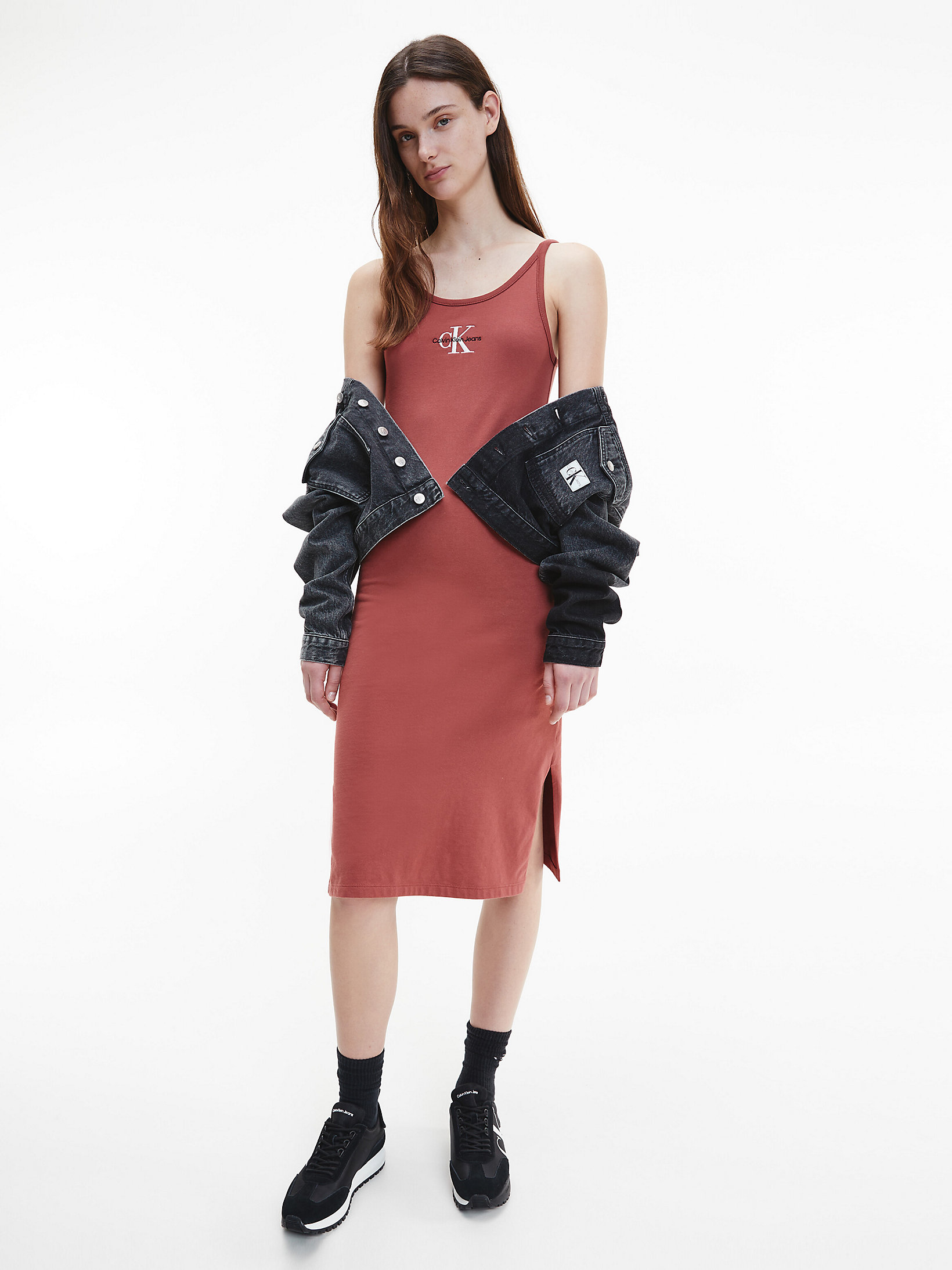 Terracotta Tile Slim Monogram Midi Tank Dress undefined women Calvin Klein