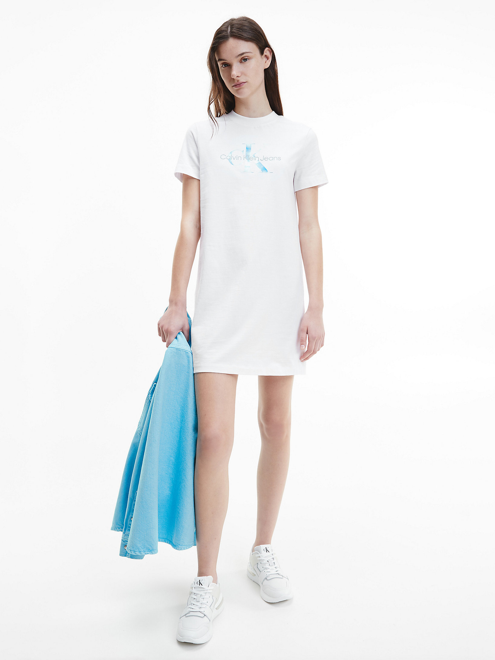 Bright White Robe T-Shirt Avec Monogramme undefined femmes Calvin Klein