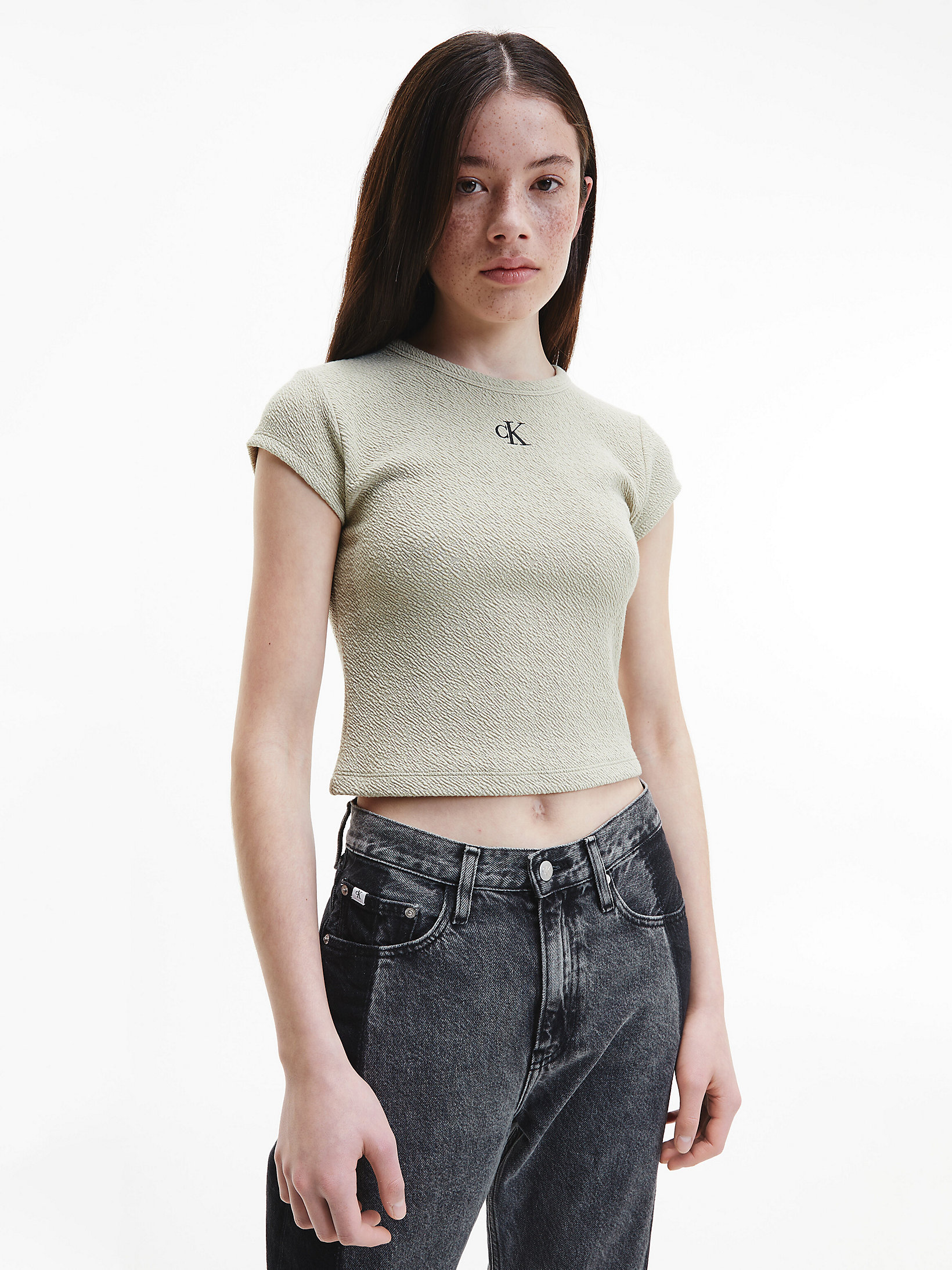 Wheat Fields Slim Seersucker T-Shirt undefined women Calvin Klein