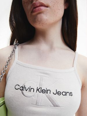 canotta in spugna con monogramma beige da donna calvin klein jeans