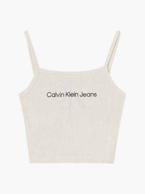 canotta in spugna con monogramma beige da donna calvin klein jeans