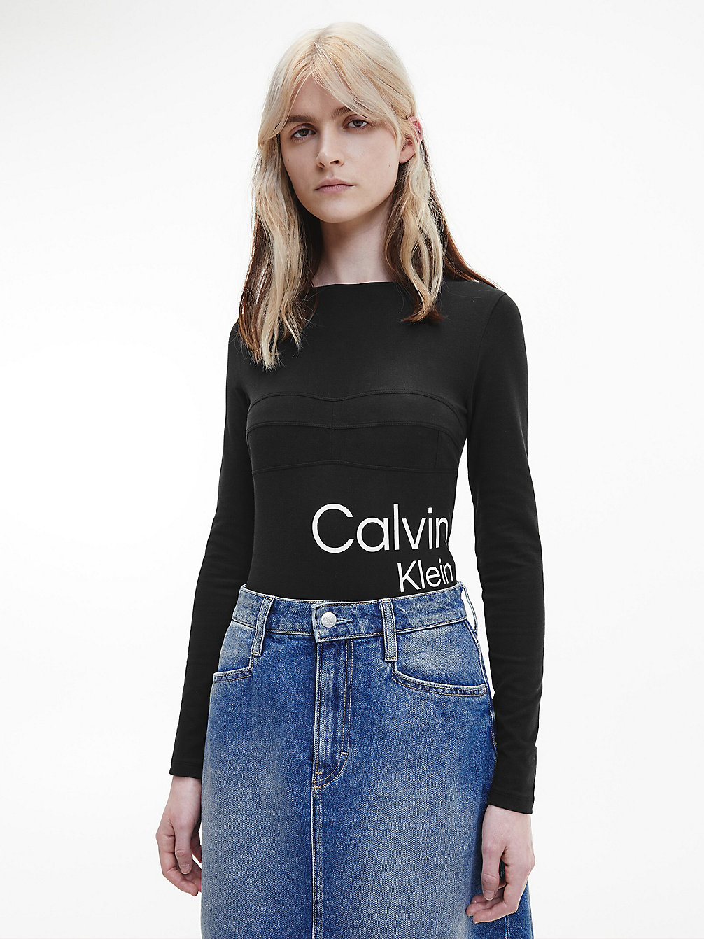 CK BLACK Long Sleeve Logo Bodysuit undefined women Calvin Klein