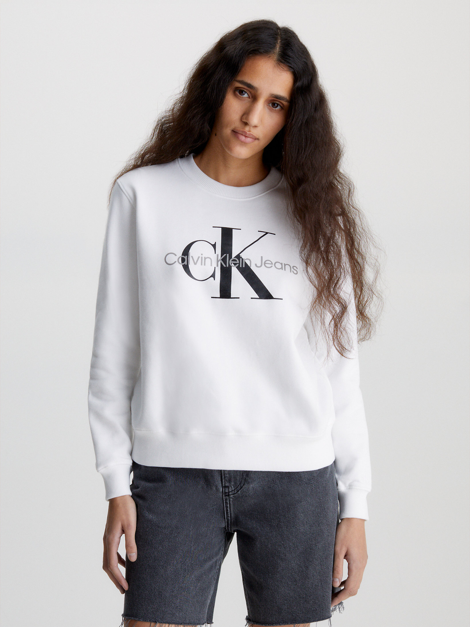 Bright White Monogram Sweatshirt undefined women Calvin Klein