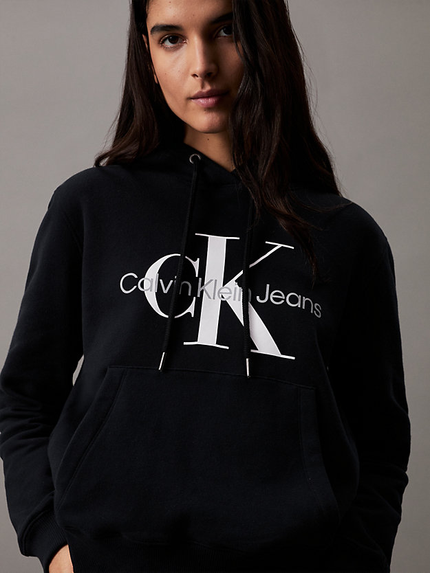 sudadera con capucha y monograma ck black de mujeres calvin klein jeans