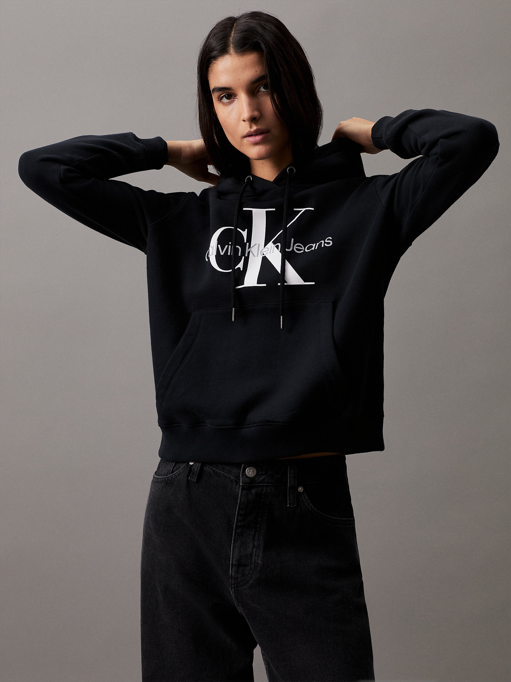 CK Black Felpa Con Cappuccio Monogram undefined donna Calvin Klein