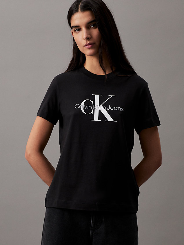 black t-shirt mit monogramm für damen - calvin klein jeans