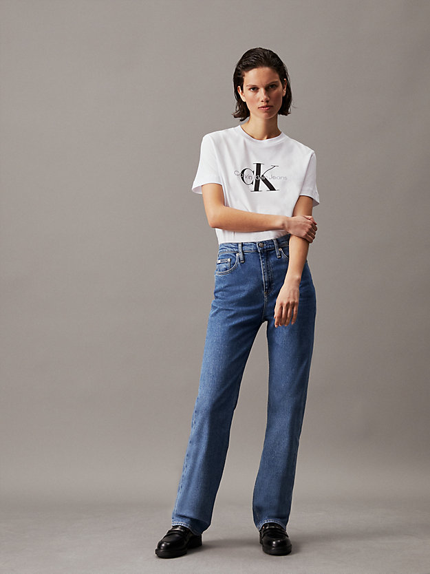 t-shirt con monogramma bright white da donna calvin klein jeans