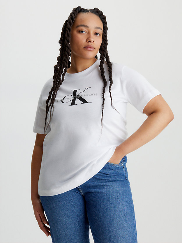 BRIGHT WHITE T-shirt plus size z monogramem dla Kobiety CALVIN KLEIN JEANS