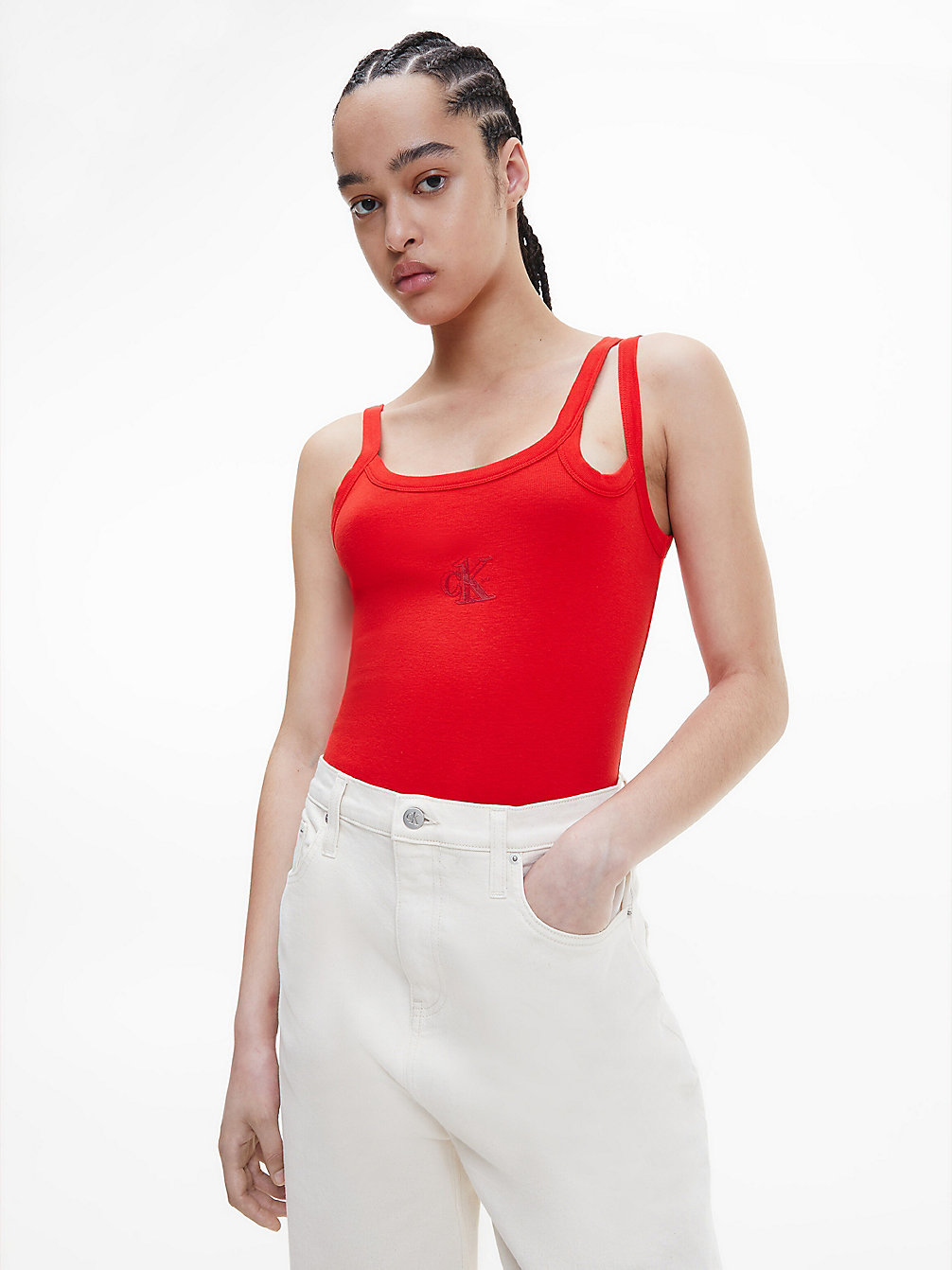 FIERCE RED Ribbed Cotton Bodysuit - CK One undefined women Calvin Klein