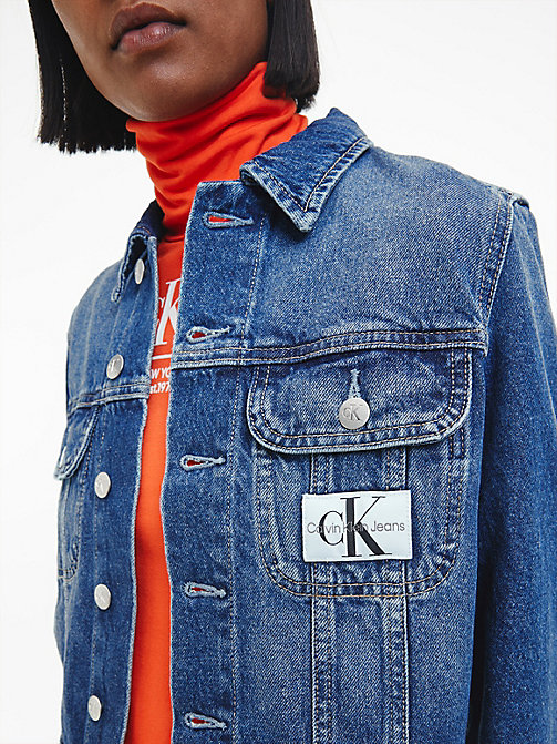 Donna Abbigliamento da Giacche da Giacche in denim e di jeans Giacca denim con applicazione di Calvin Klein in Bianco 